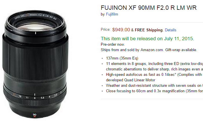 Fujifilm XF 90mm F2 lens released date