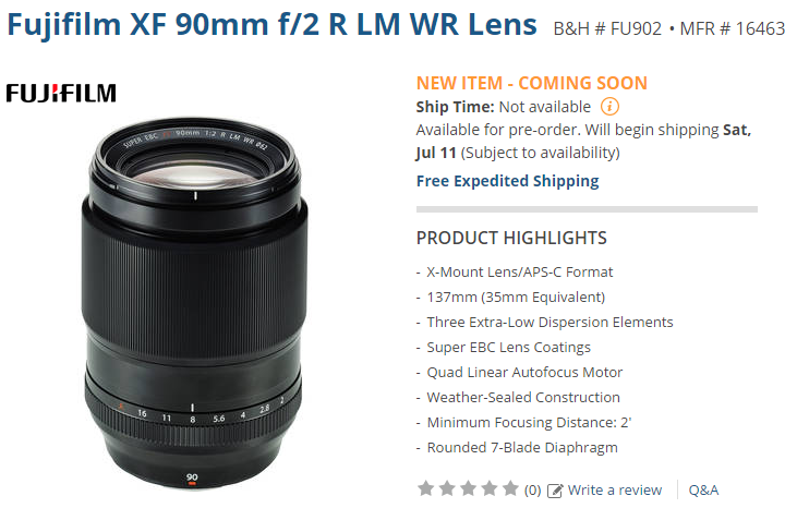 Fujifilm XF 90mm F2 lens released date2