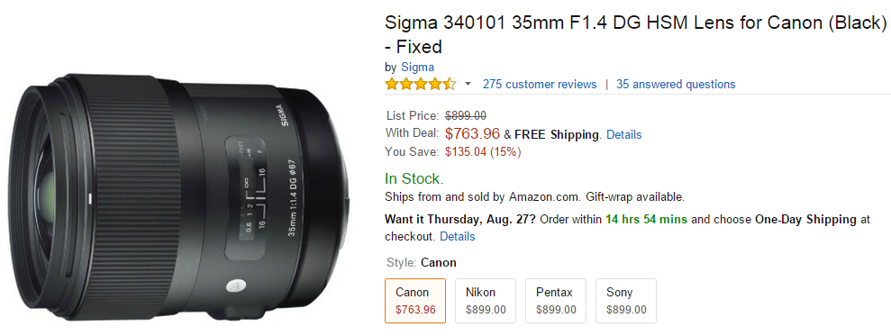 Sigma 35mm F1.4 DG Art lens deals