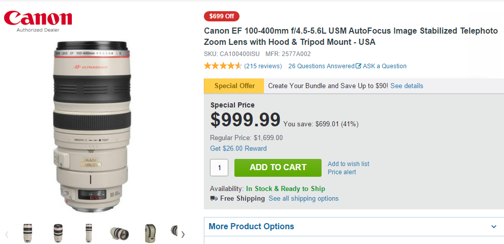 Canon EF 100-400mm F4.5-5.6L IS usm lens deals