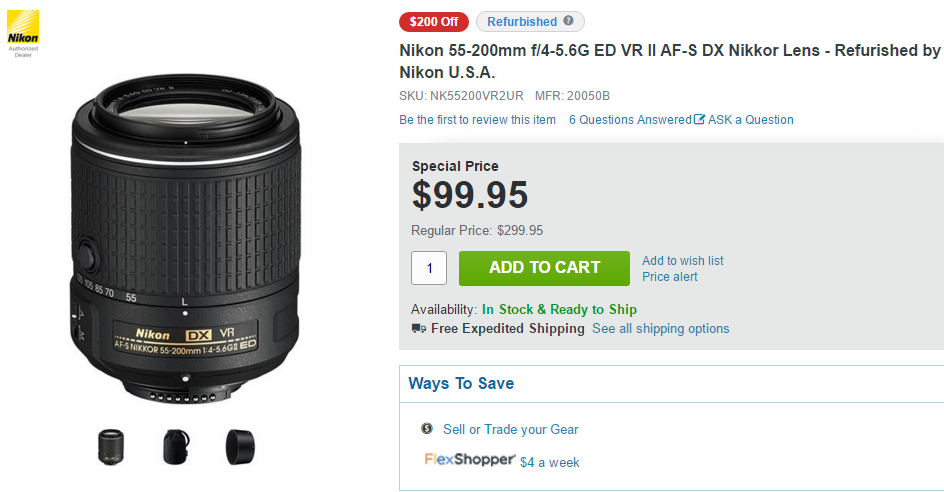Nikon AF-S nikkor 55-200mm F4.5-5.6 DX VR II deals