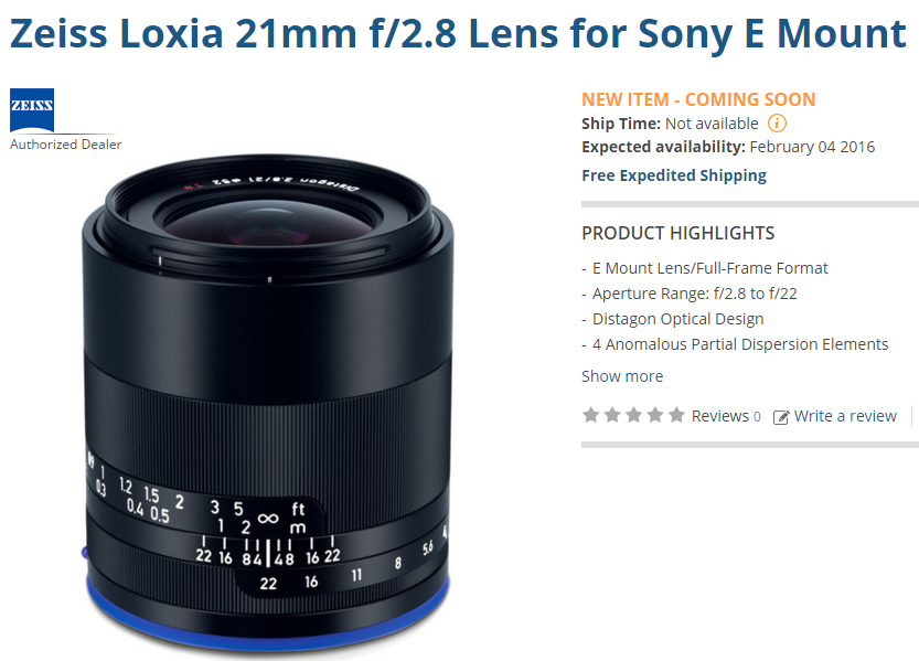 zeiss loxia 21mm f2.8 lens in stock