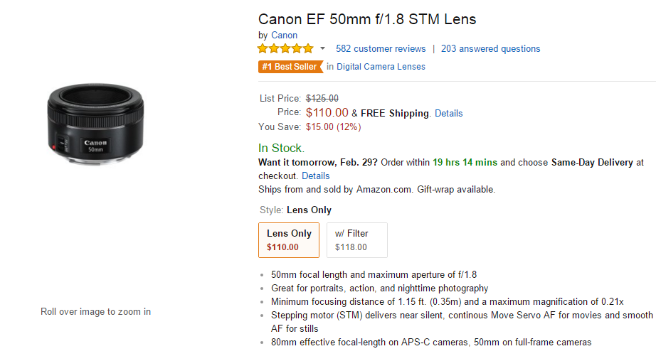 Canon EF 50mm F1.8 STM lens deal