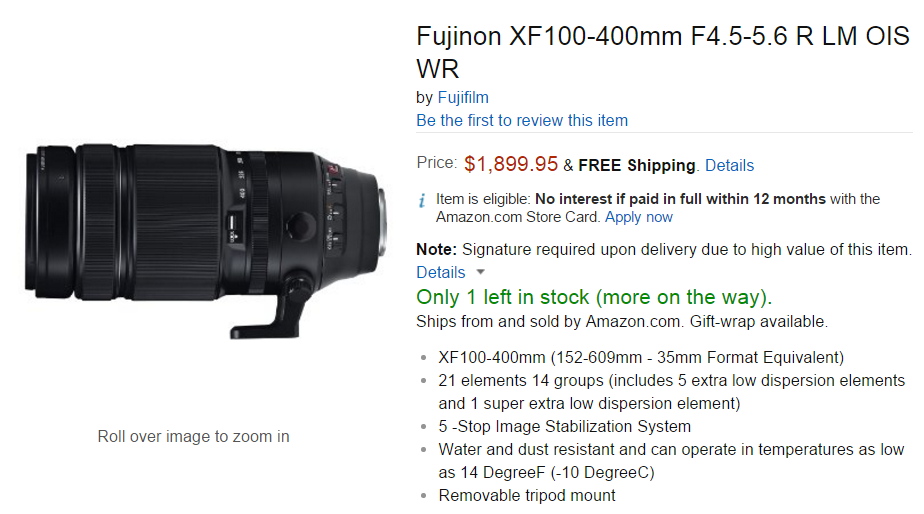 Fujifilm xf 100-400mm F4-5.6 lens in stock