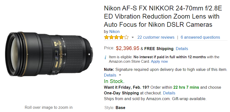 Nikon AF-S Nikkor 24-70mm F2.8 E ED lens base
