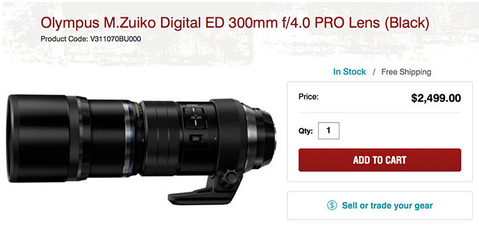 Olympus ED 300mm F4.0 Pro lens in stock