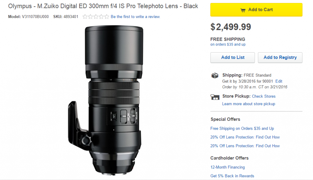 Olympus 300mm f4 IS Pro lens in stock