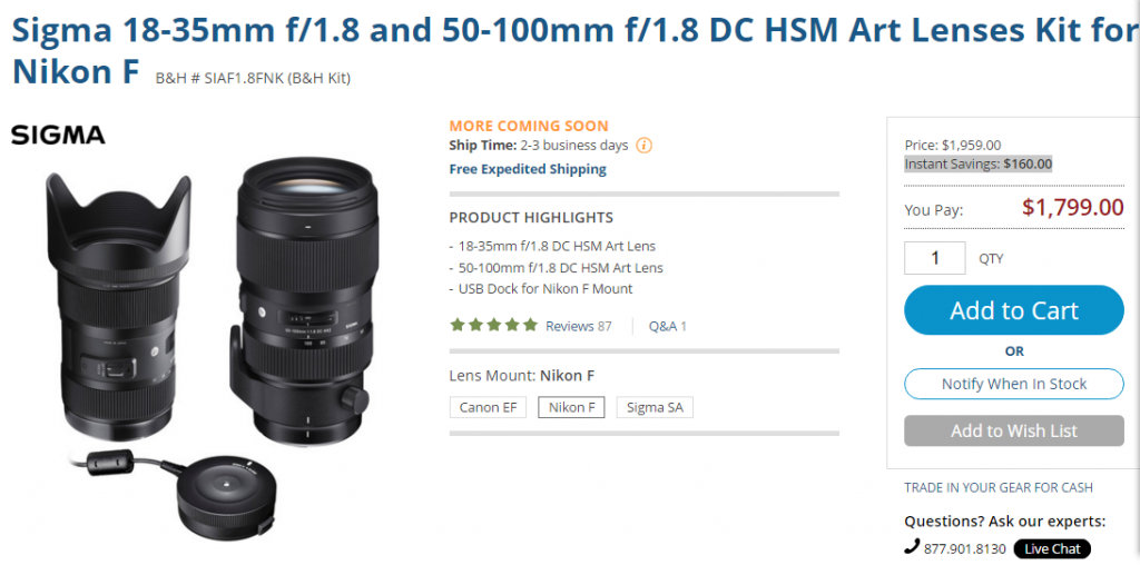 Sigma 18-35 and 50-100 f1.8 DC HSM Art lenses deal