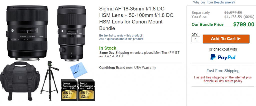 Sigma 18-35 and 50-100mm lens deals at beachcamera
