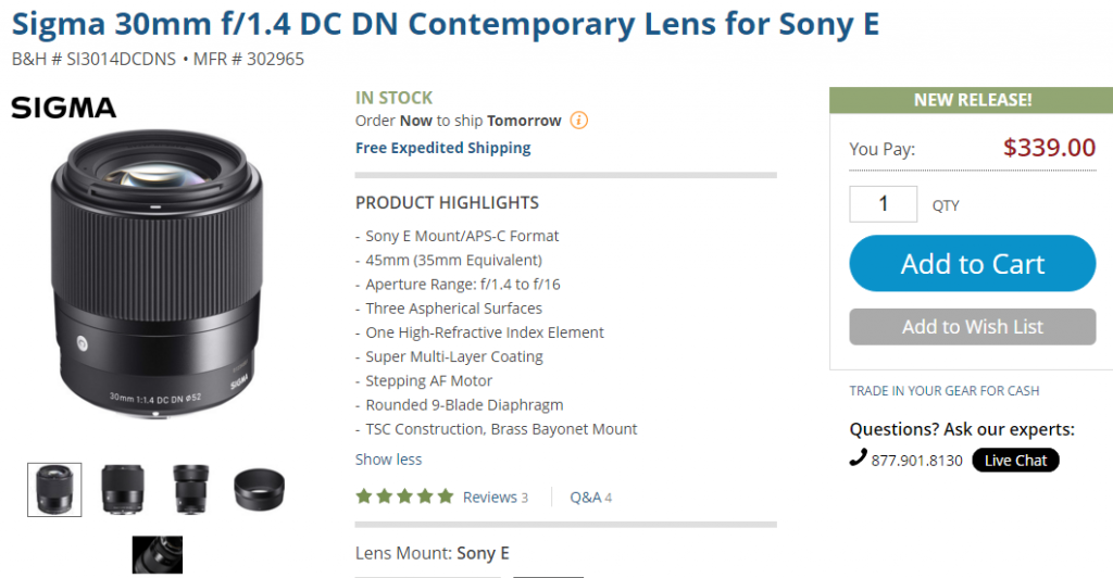 Sigma 30mm F1.4 DC DN C lens in stock