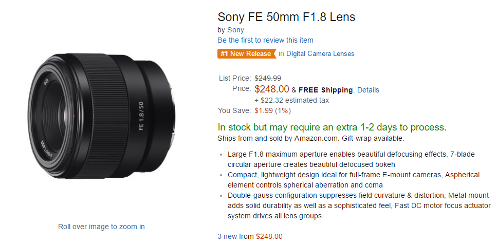 Sony FE 50mm F1.8 lens in stock