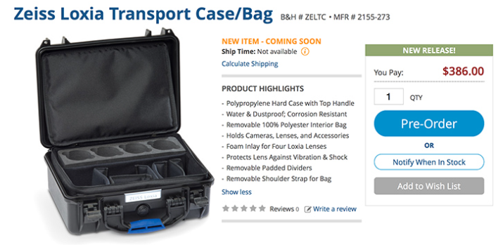 Zeiss Loxia Transport case at B&H