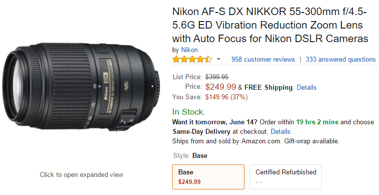 Nikon AF-S DX 55-300 f4.5-5.6G lens