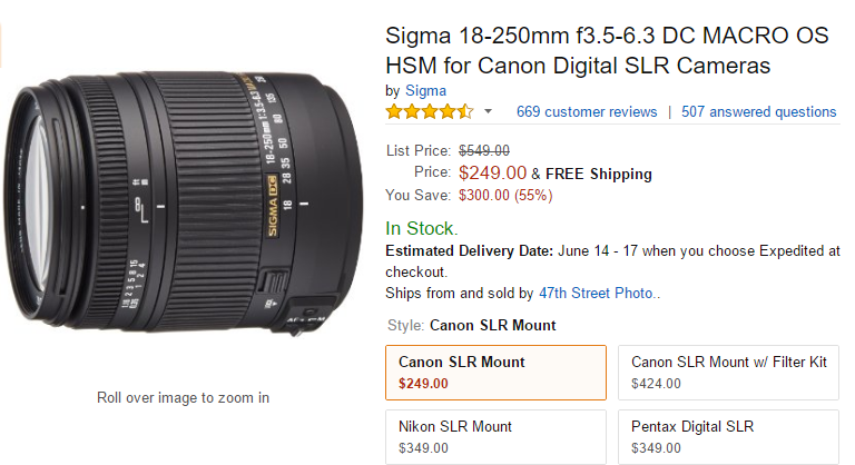 Sigma 18-250mm F3.5-6.3 DC Macro lens deal