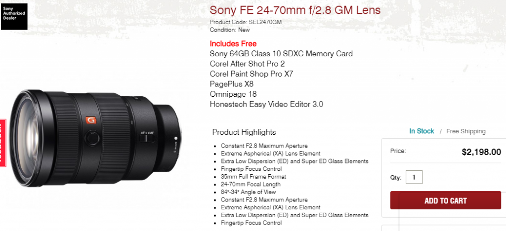 Sony FE 24-70mm F2.8 GM lens in stock at Focuscamera