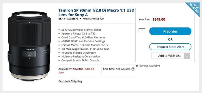 Tamron SP 90mm F2.8 Macro for sony A