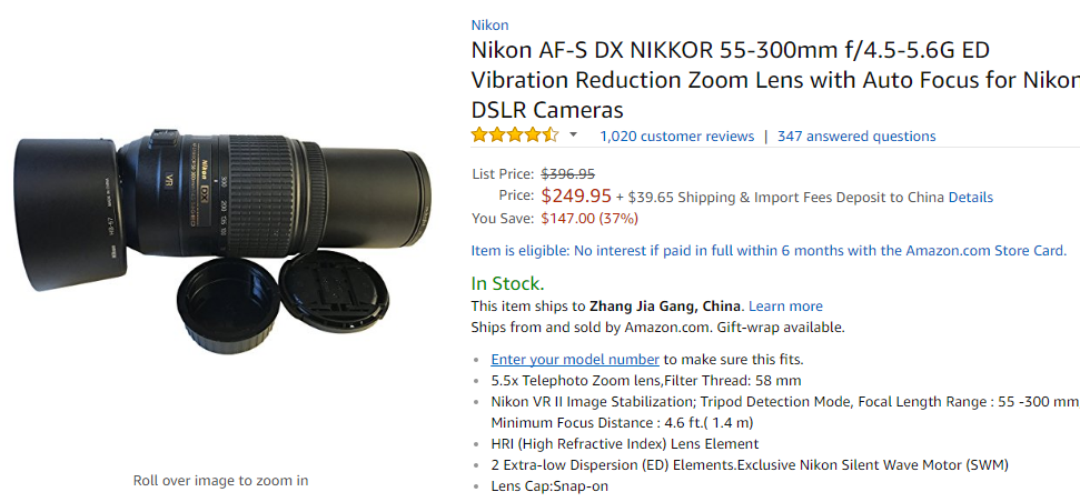 Nikon DX 55-300mm Lens deal