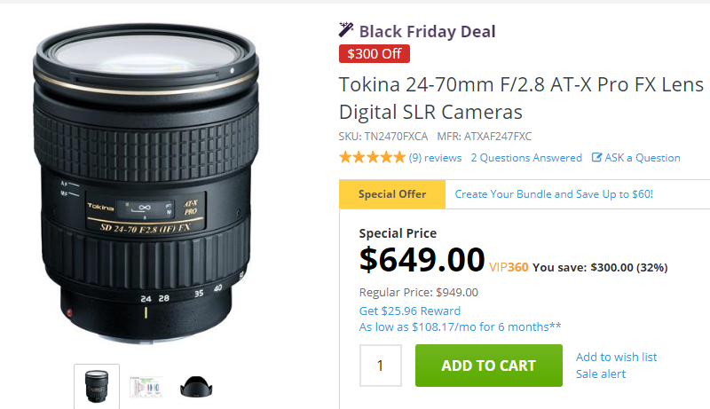 Tokina 24-70mm F2.8 AT-X Pro lens deal