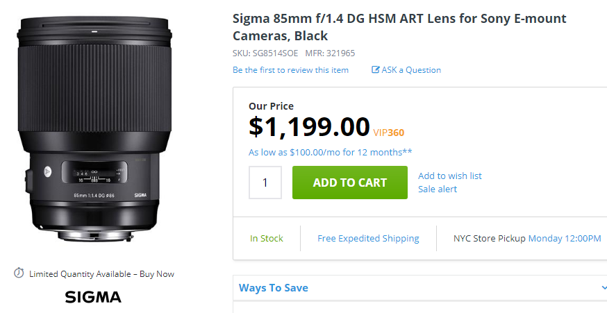 Sigma 85mm F1.4 DG ART for sony
