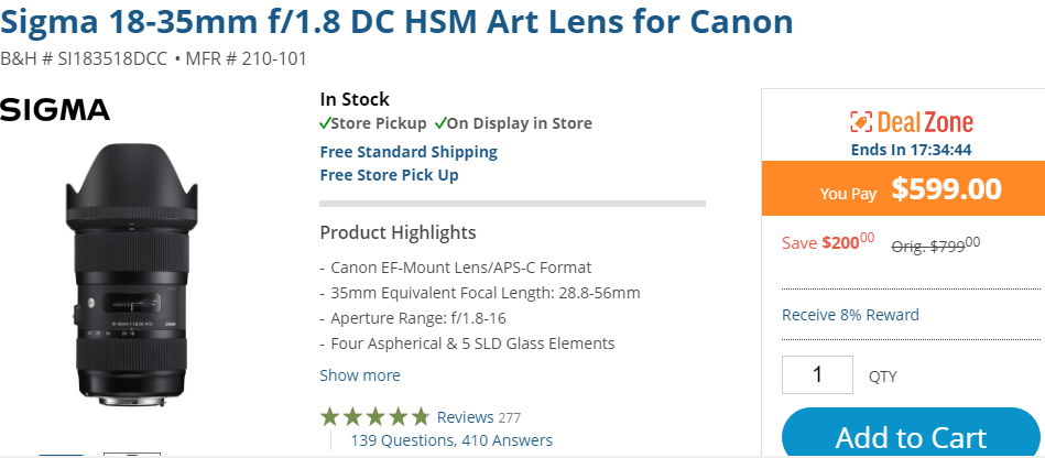Sigma 18-35mm F1.8 DC lens deal