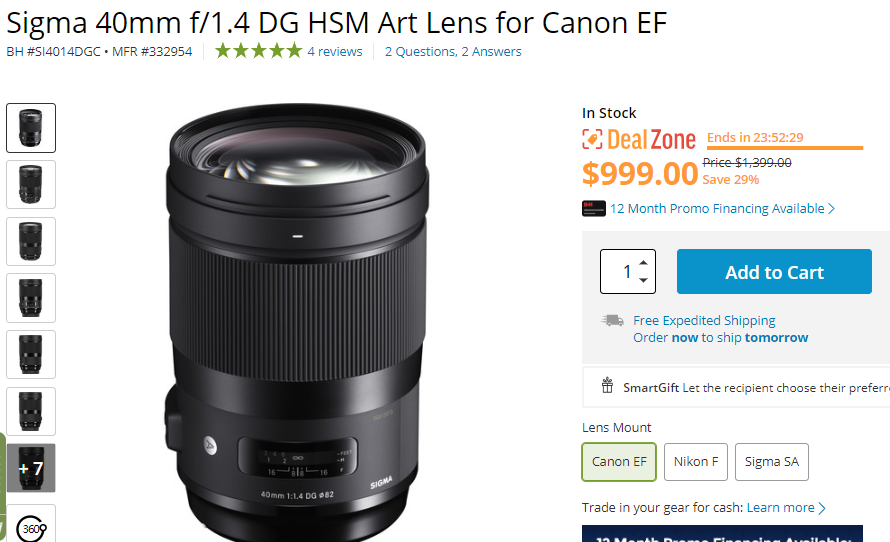Sigma 40mm F1.4 DG Art lens deal